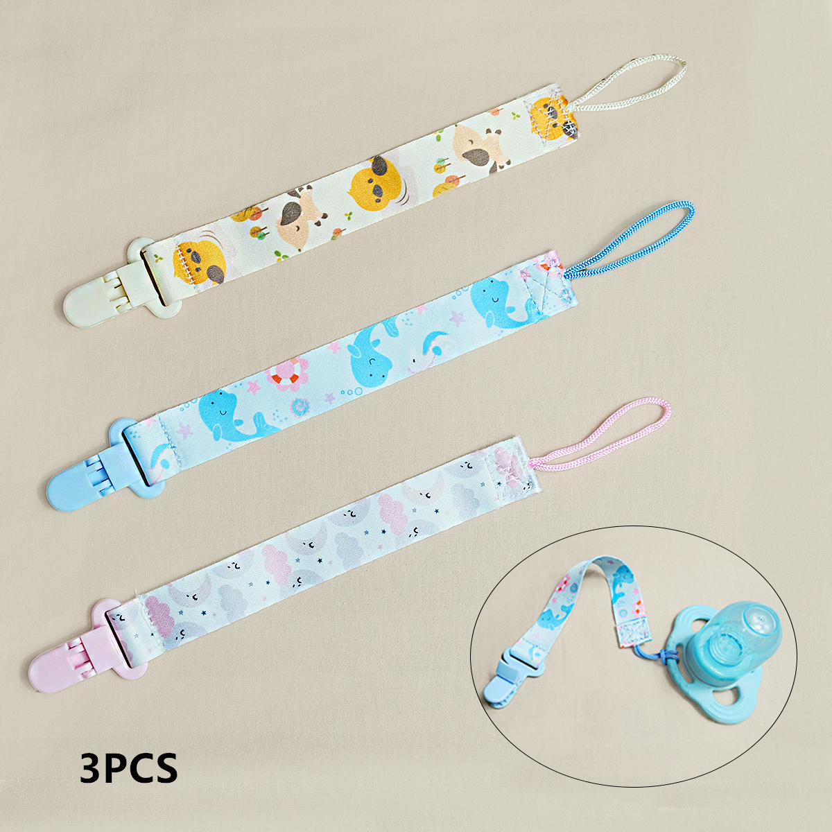 3PCS cartoon printed baby paci – String Tension Clip Bewertung und Preis